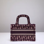 DIOR mini book tote 23cm burgundy beige embroidery canvas