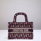 DIOR mini book tote 23cm burgundy beige embroidery canvas
