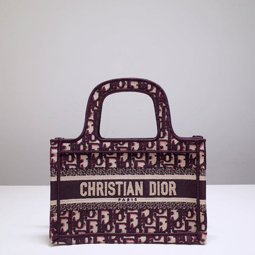 DIOR mini book tote 23cm burgundy beige embroidery canvas