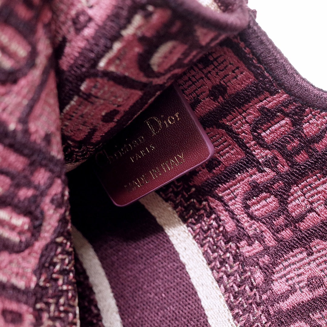 DIOR mini book tote 23cm burgundy beige embroidery canvas