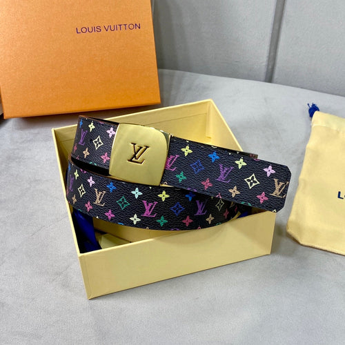 Louis Vuitton 35 MM BELT MULTICOLOR MIX BLACK MONOGRAM CALFSKIN GOLD HARDWARE