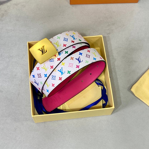 Louis Vuitton 35 MM BELT MULTICOLOR WHITE MIX LIGHT PINK MONOGRAM CALFSKIN GOLD HARDWARE