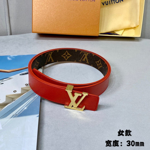 Louis Vuitton FLOWERGRAM 30MM REVERSIBLE BELT IN CHERRY RED CALFSKIN GOLD HARDWARE