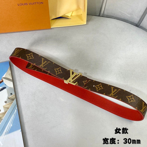 Louis Vuitton INITIALES 30 MM REVERSIBLE BELT IN BROWN MONOGRAM AND CHERRY RED CALFSKIN GOLD HARDWARE