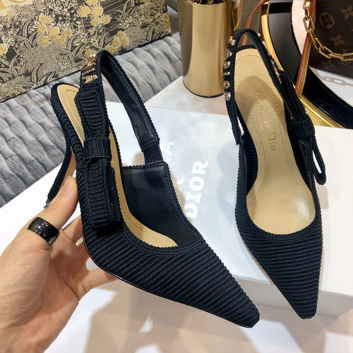DIOR JA DIOR slingback pumps 95 all black embroidered cotton