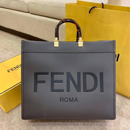 FENDI SHINE 40 TOTE BAG IN STONE GREEN EMBOSSED CALFSKIN