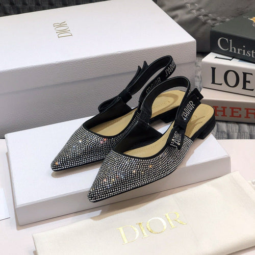 DIOR JA DIOR slingback flat black full diamond crystal and seude