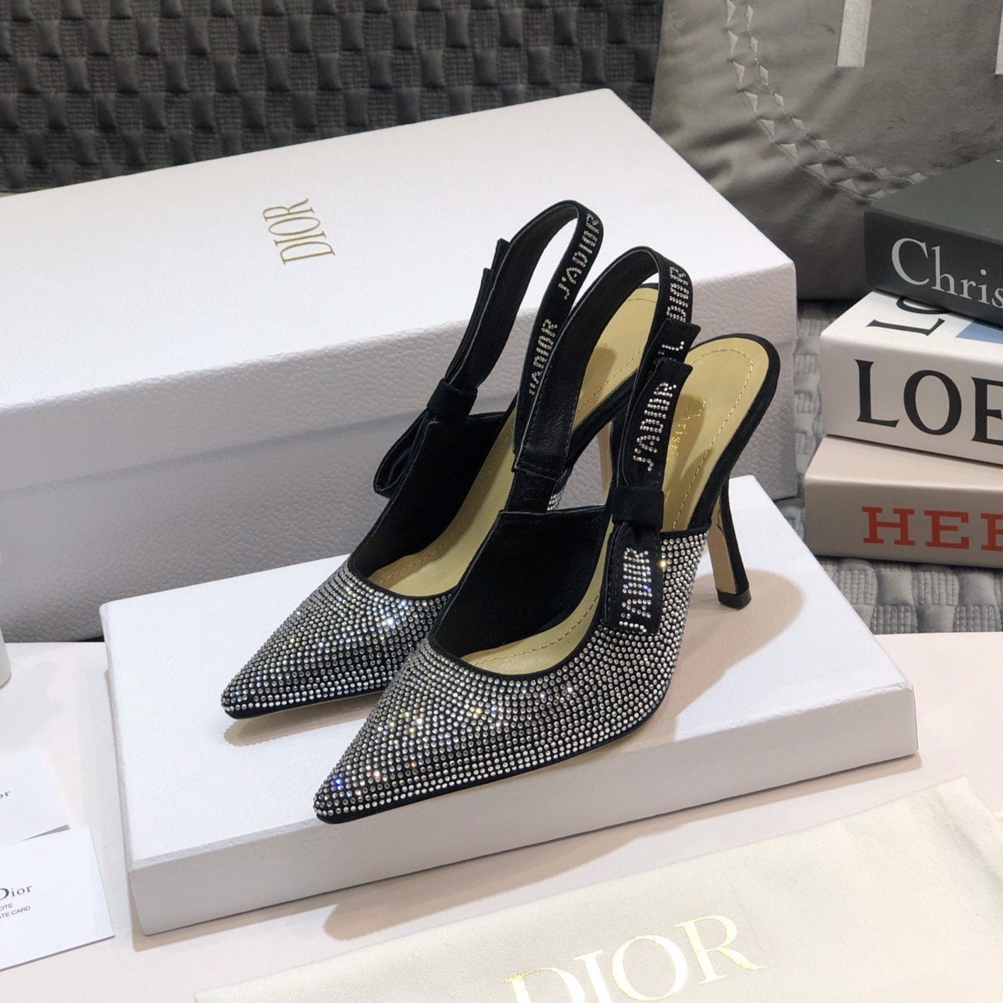 DIOR JA DIOR slingback pump 95 black full diamond crystal and seude
