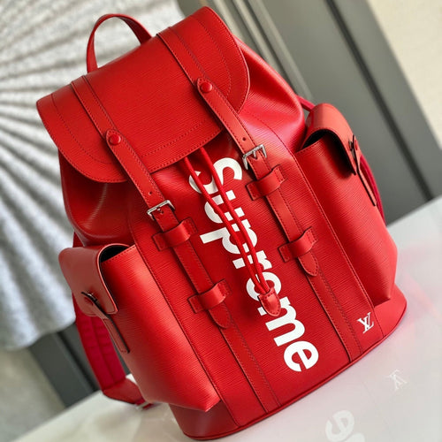 Louis Vuitton x SUPREME CHRISTOPHER SMALL BACKPACK 47 IN RED EPI CALFSKIN