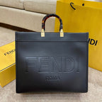 FENDI SHINE 40 TOTE BAG IN BLACK EMBOSSED CALFSKIN