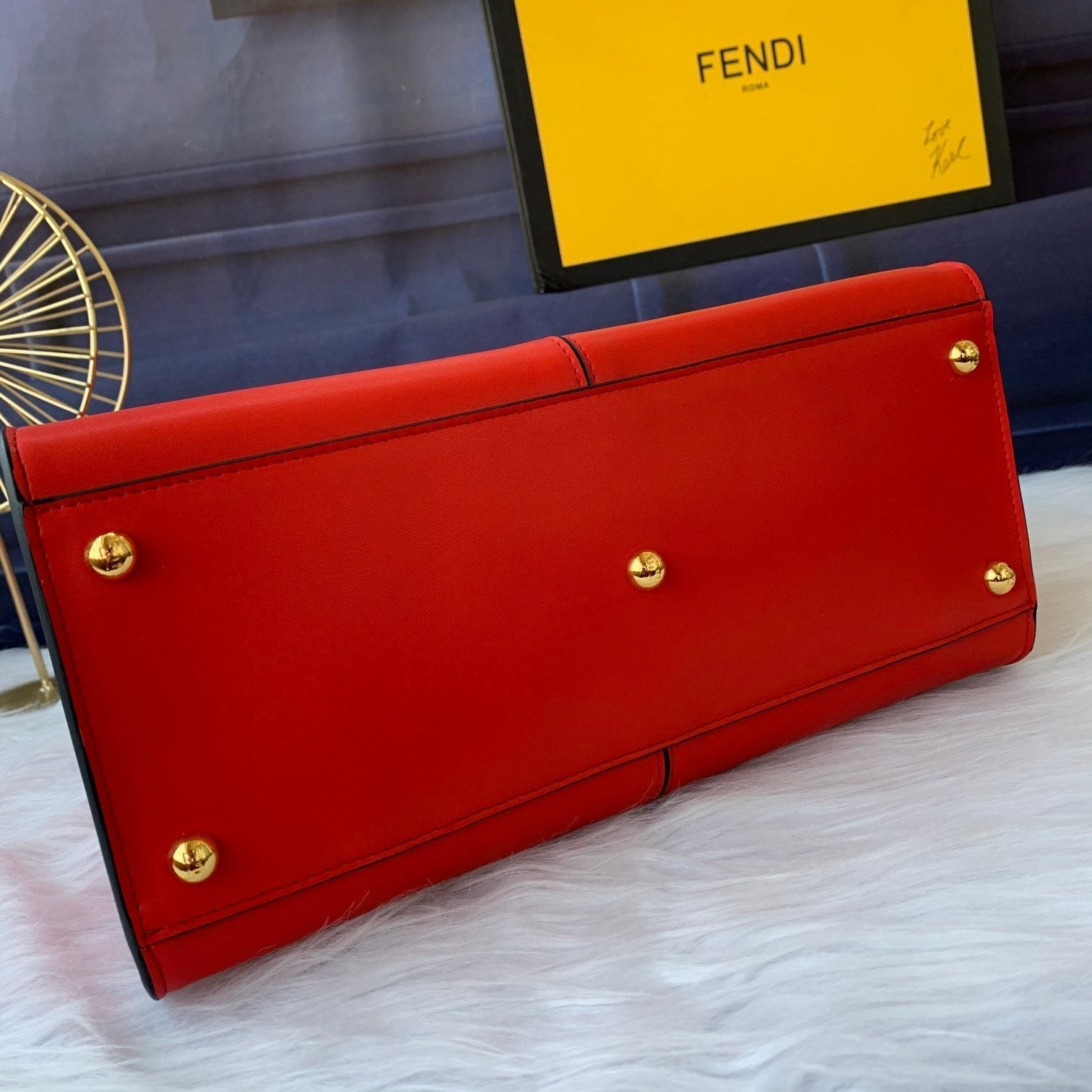 FENDI Peekaboo X-lite medium 30cm Bag red lambskin gold hardware