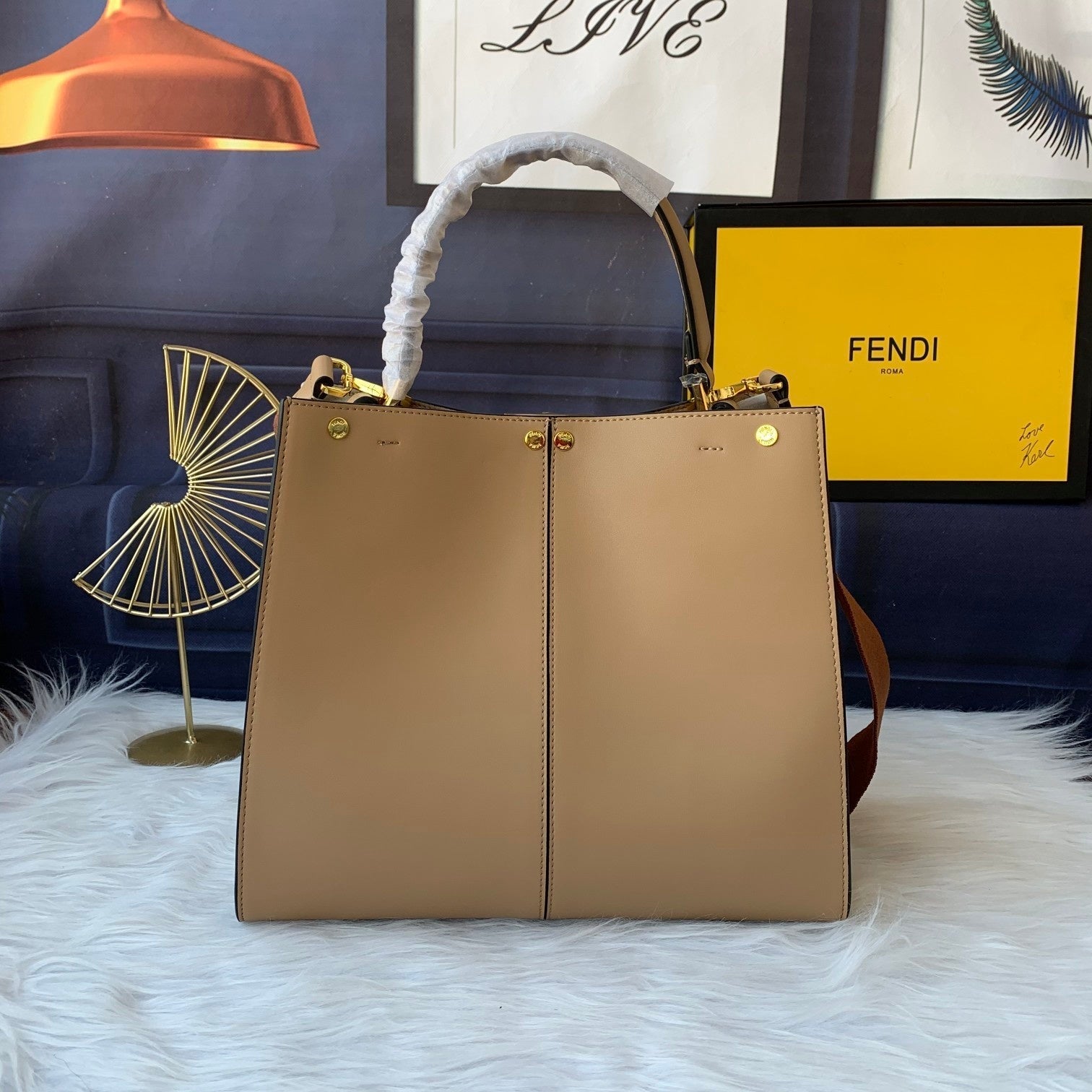 FENDI Peekaboo X-lite medium 30cm Bag light brown lambskin gold hardware