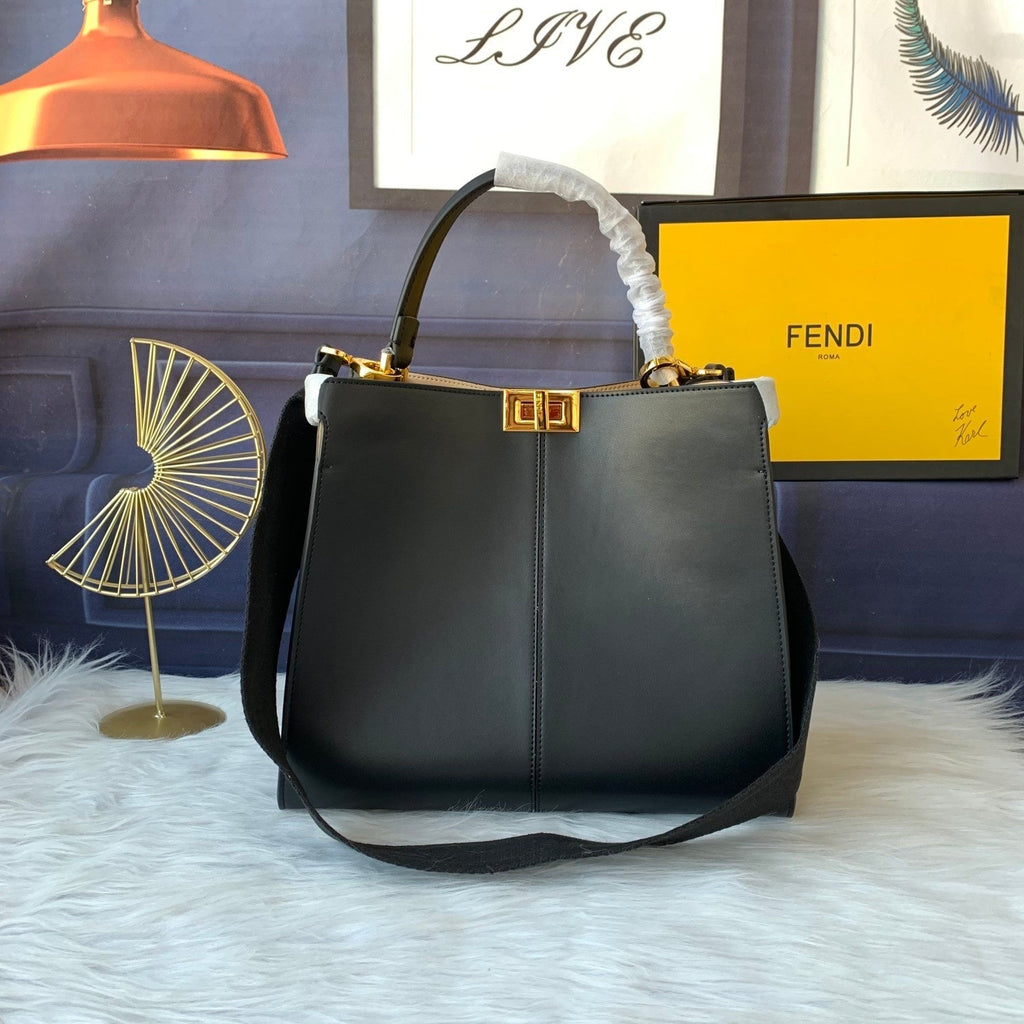 FENDI Peekaboo X-lite medium 30cm Bag black lambskin gold hardware