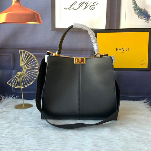 FENDI Peekaboo X-lite medium 30cm Bag black lambskin gold hardware