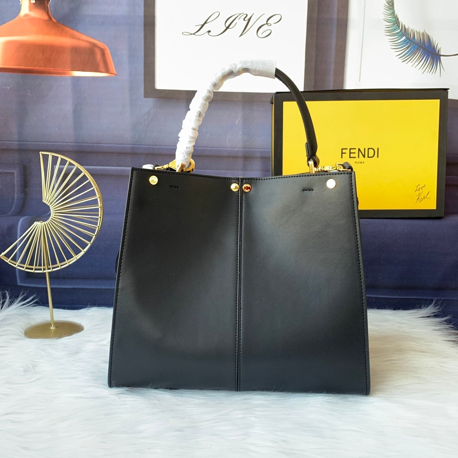 FENDI Peekaboo X-lite medium 30cm Bag black lambskin gold hardware