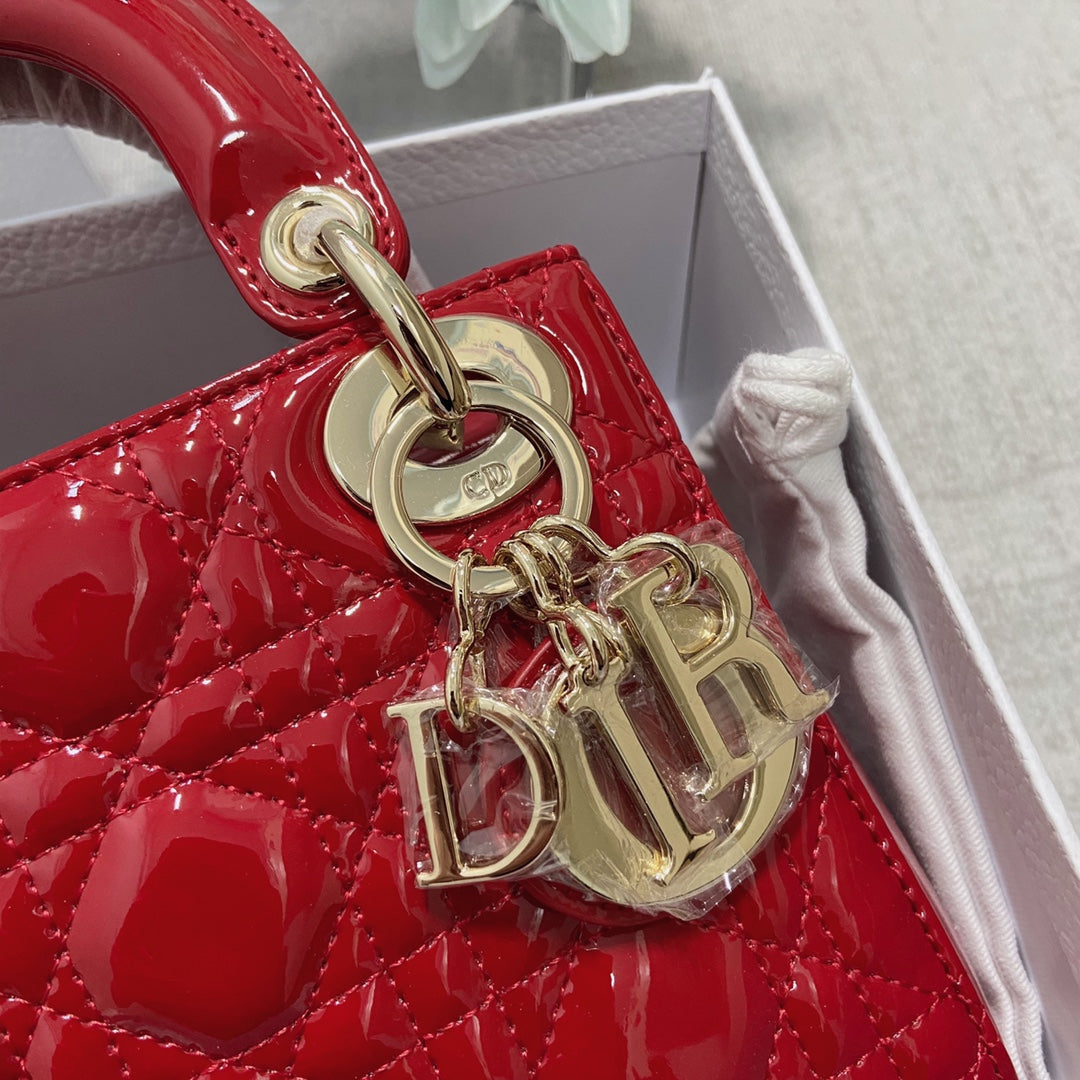 DIOR mini lady 17 red patent calfskin