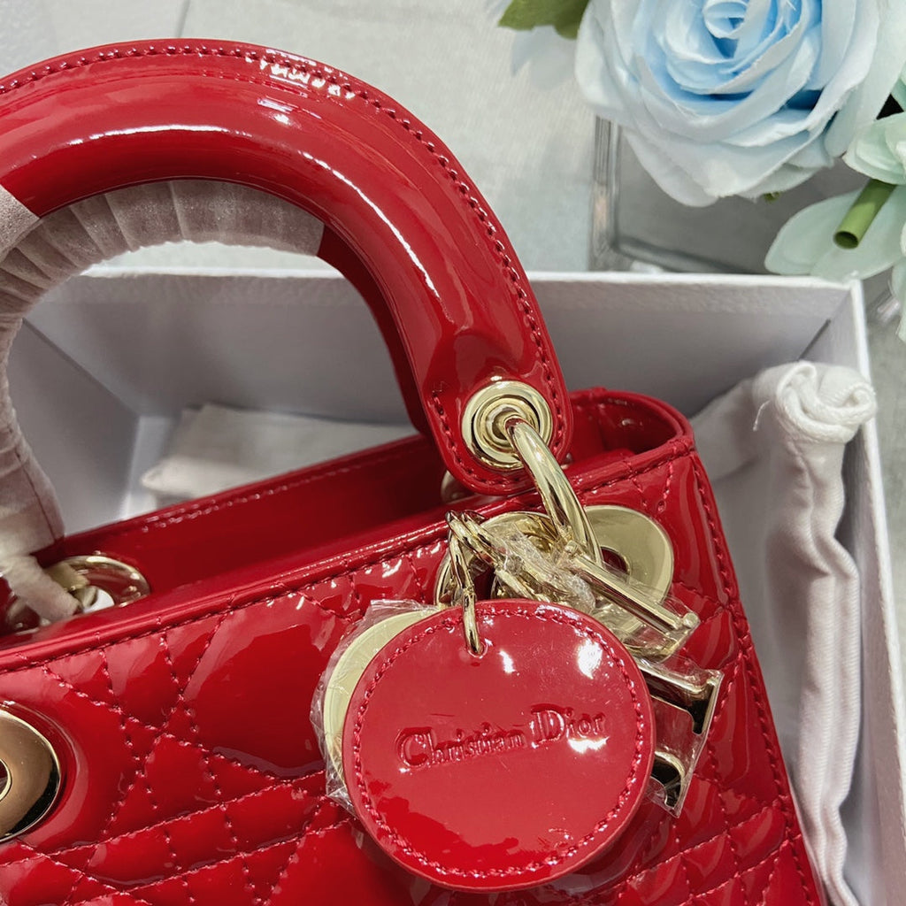 DIOR mini lady 17 red patent calfskin