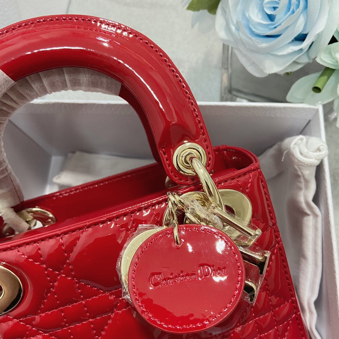 DIOR mini lady 17 red patent calfskin