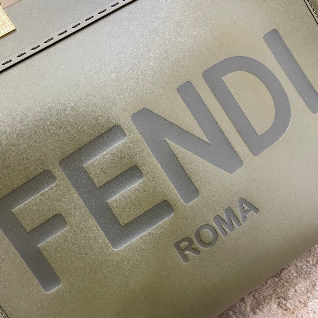 FENDI SHINE LARGE 35 TOTE IN OLIVE GREEN CALFSKIN