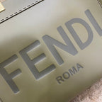 FENDI SHINE LARGE 35 TOTE IN OLIVE GREEN CALFSKIN