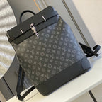 Louis Vuitton STEAMER BACKPACK 45 IN GUN METAL MONOGRAM ECLIPSE CANVAS AND BLACK CALFSKIN SILVER BUCKLE