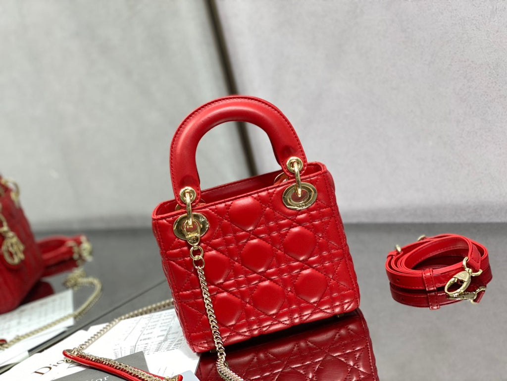 DIOR mini lady 17 red lambskin