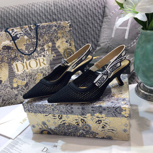 DIOR JA DIOR slingback pumps 65 full transparent mesh black embroidered cotton