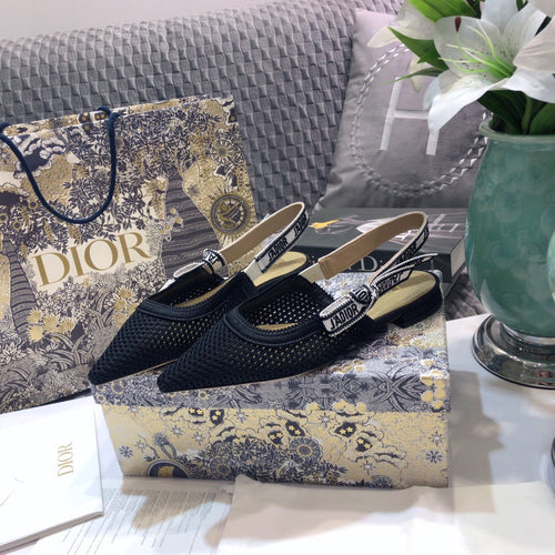 DIOR JA DIOR slingback flat full transparent mesh black embroidered cotton