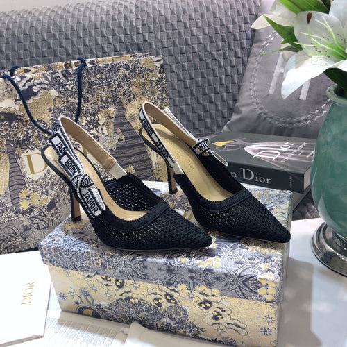 DIOR JA DIOR slingback pumps 95 full transparent mesh black embroidered cotton