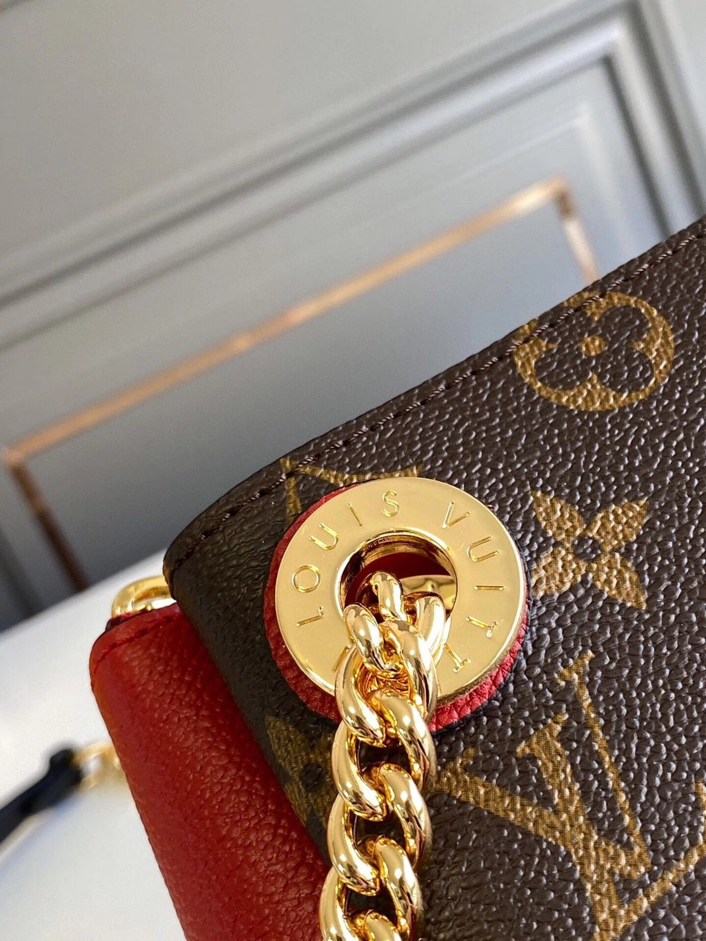 Louis Vuitton surene bb 24cm chain shoulder bag monogram canvas red calfskin