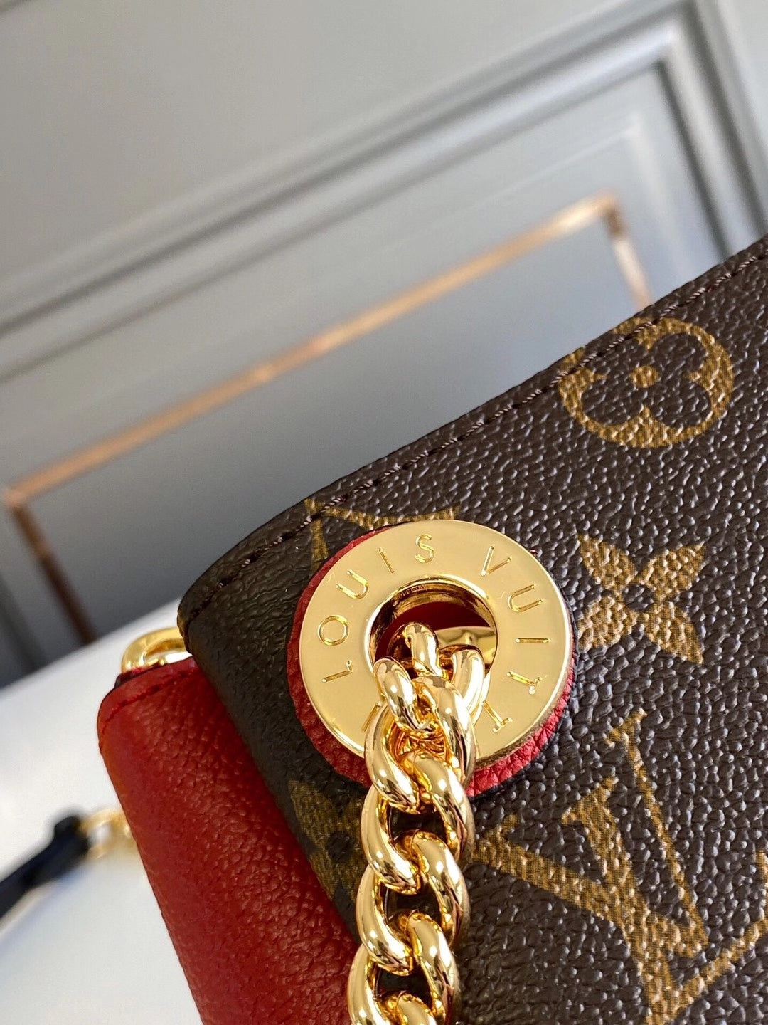 Louis Vuitton surene bb 24cm chain shoulder bag monogram canvas red calfskin