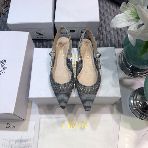 DIOR JA DIOR slingback flat transparent mesh grey embroidered cotton