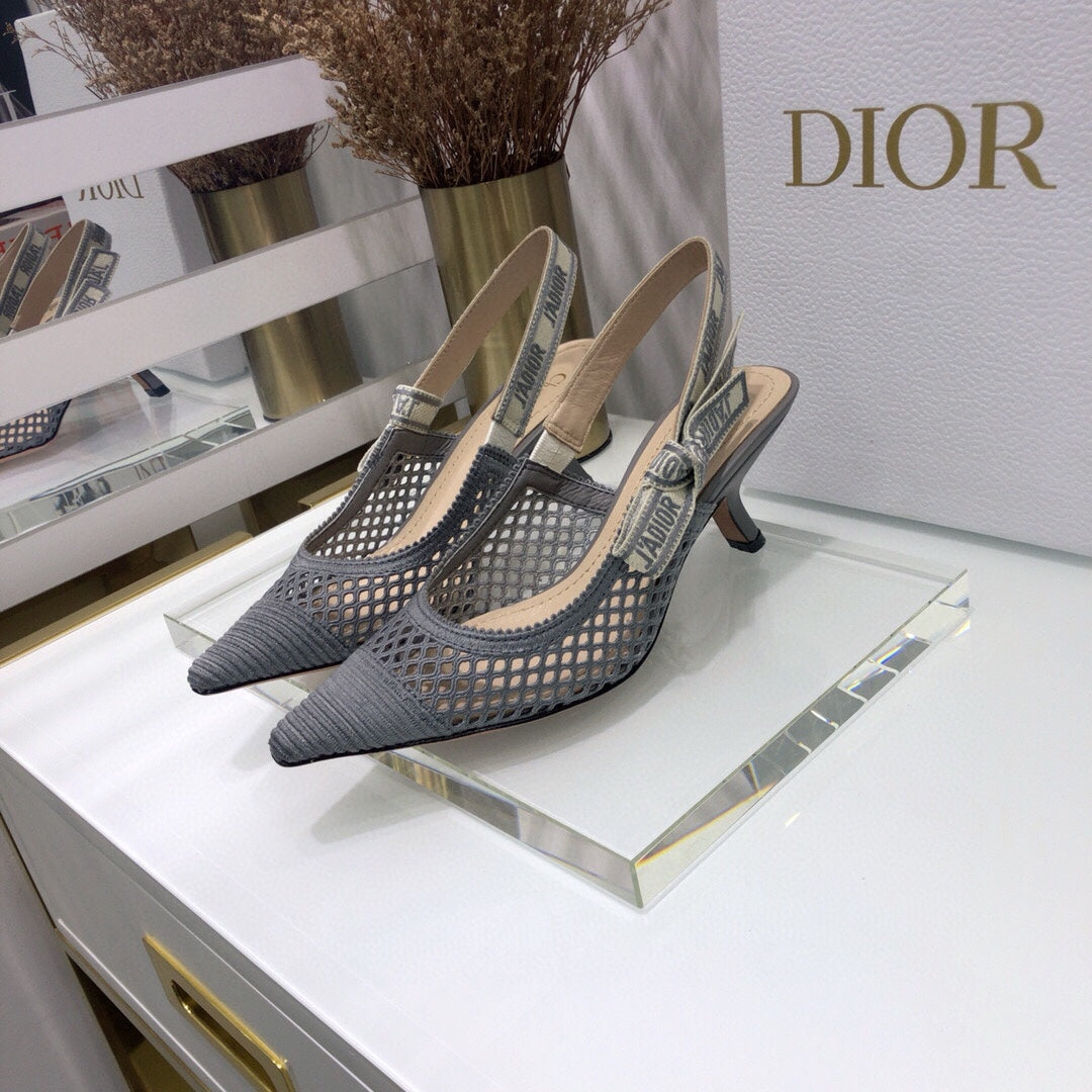 DIOR JA DIOR slingback pumps 65 transparent mesh grey embroidered cotton