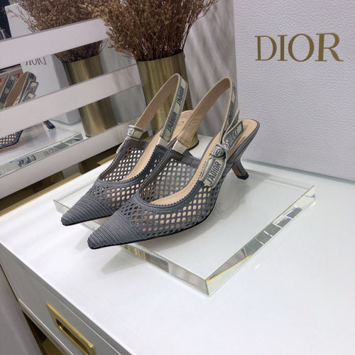 DIOR JA DIOR slingback pumps 65 transparent mesh grey embroidered cotton