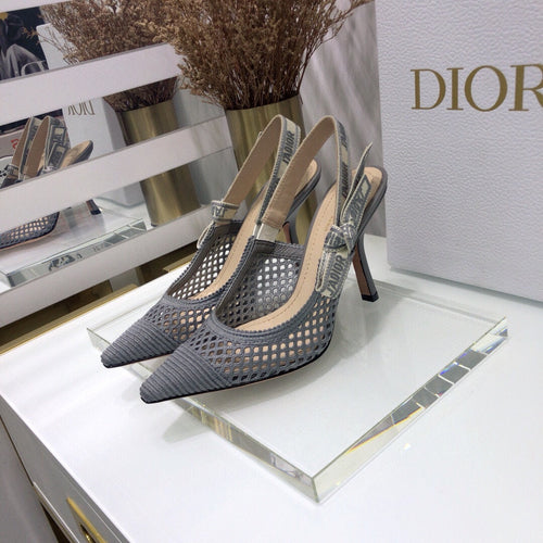 DIOR JA DIOR slingback pumps 95 transparent mesh grey embroidered cotton