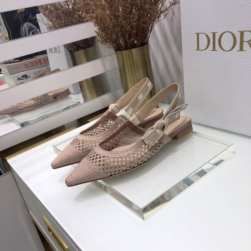 DIOR JA DIOR slingback flat transparent mesh rose canelle embroidered cotton