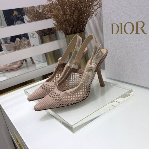 DIOR JA DIOR slingback pumps 95 transparent mesh rose cannelle embroidered cotton