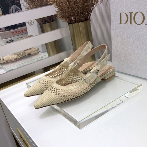 DIOR JA DIOR slingback flat transparent mesh beige embroidered cotton