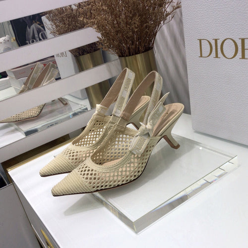 DIOR JA DIOR slingback pumps 65 transparent mesh beige embroidered cotton