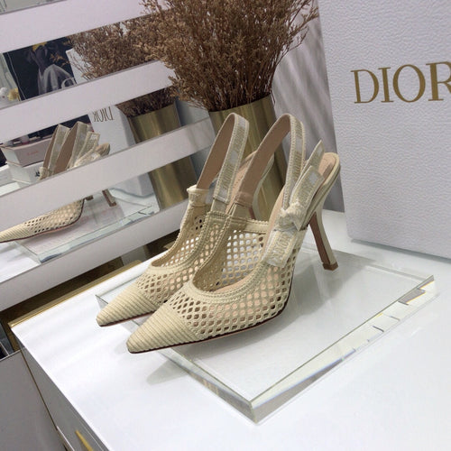 DIOR JA DIOR slingback pumps 95 transparent mesh beige embroidered cotton