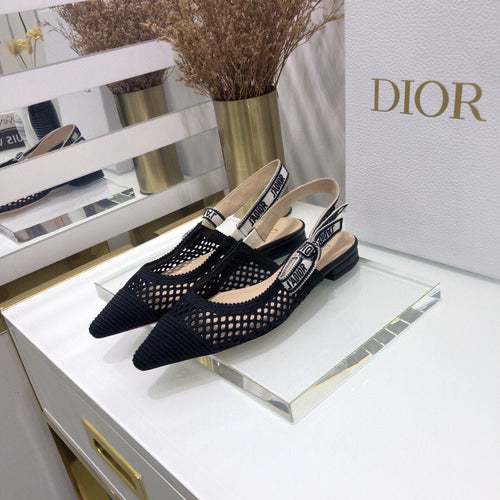DIOR JA DIOR slingback flat transparent mesh black embroidered cotton