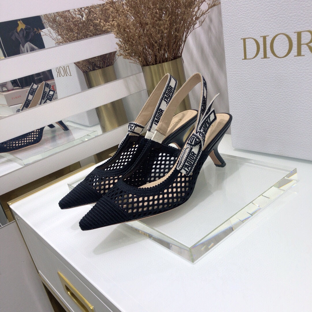DIOR JA DIOR slingback pumps 65 transparent mesh black embroidered cotton