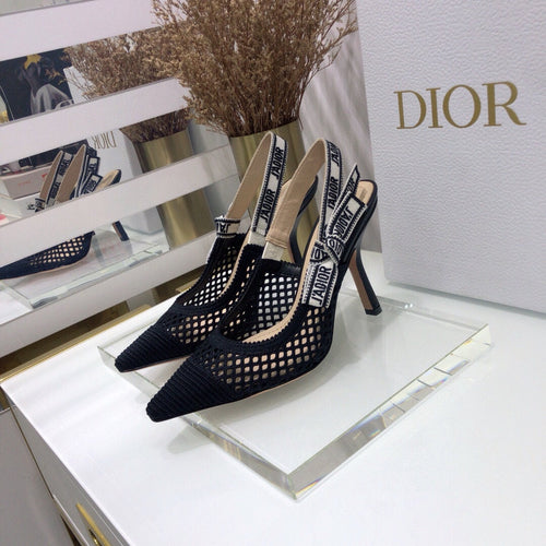 DIOR JA DIOR slingback pumps 95 transparent mesh black embroidered cotton