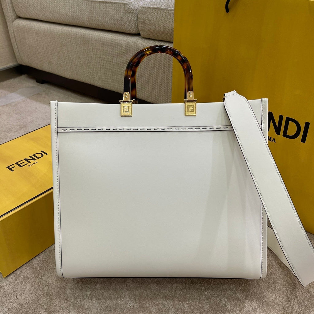 FENDI SHINE LARGE 35 TOTE IN WHITE CALFSKIN