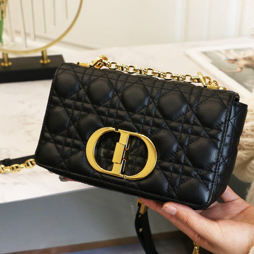 DIOR CARO MINI BAG 20 IN BLACK CALFSKIN