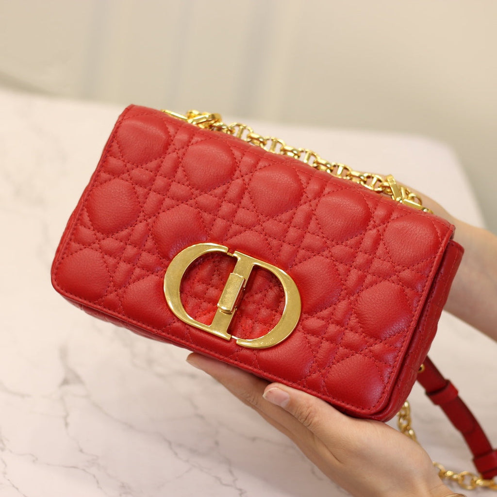 DIOR CARO MINI BAG 20 IN CANDY RED CALFSKIN