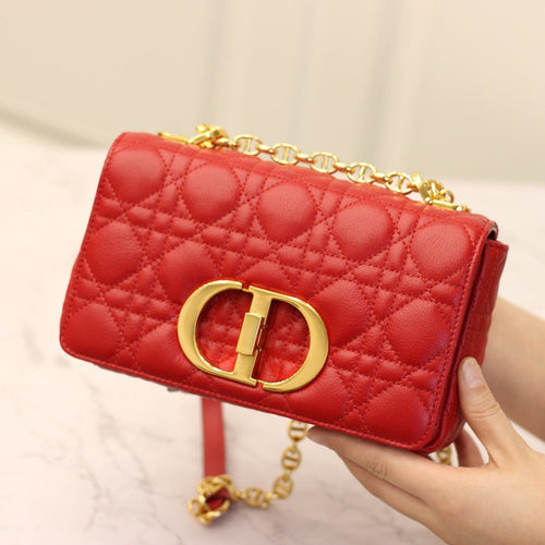 DIOR CARO MINI BAG 20 IN CANDY RED CALFSKIN
