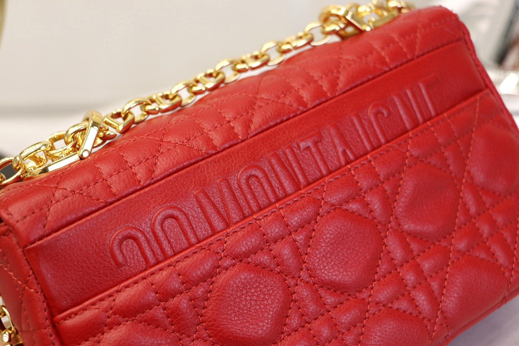 DIOR CARO MINI BAG 20 IN CANDY RED CALFSKIN