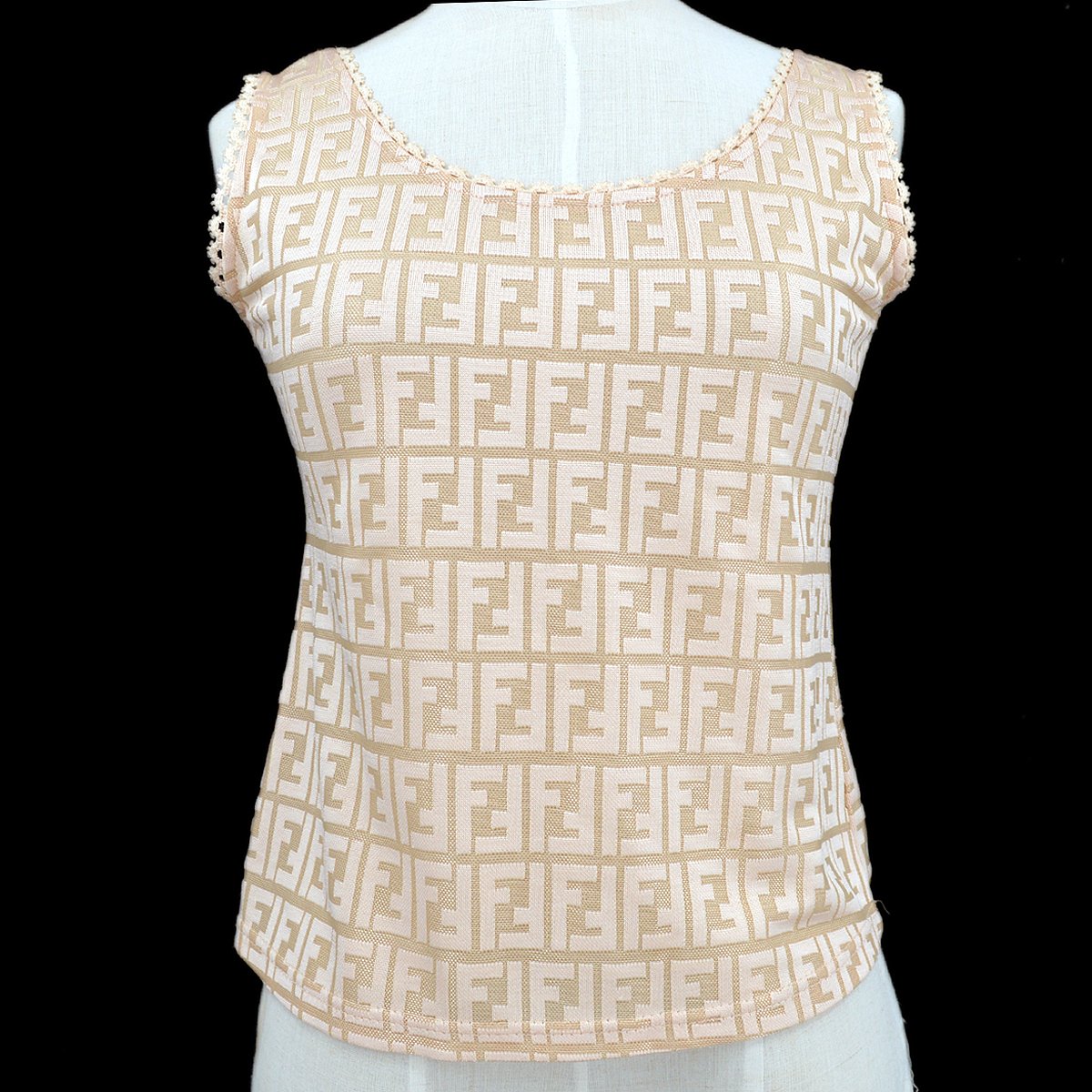 FENDI Zucca Pattern Sleeveless Tops Beige Pink