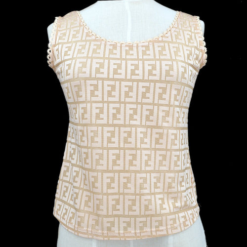 FENDI Zucca Pattern Sleeveless Tops Beige Pink